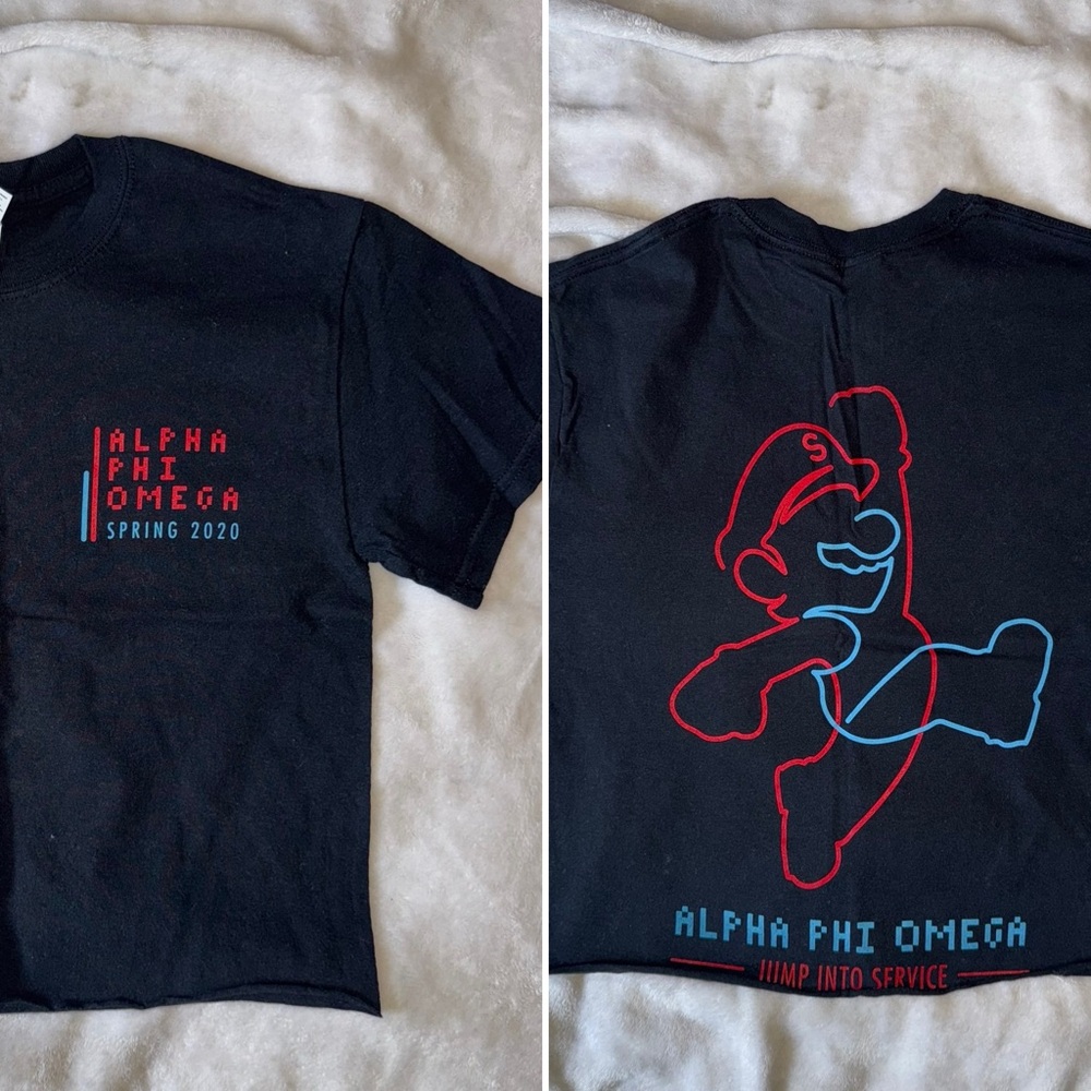 Alpha Phi Omega Cropped Tee – Super Mario Graphic Logo Spring 2020 Service Shirt